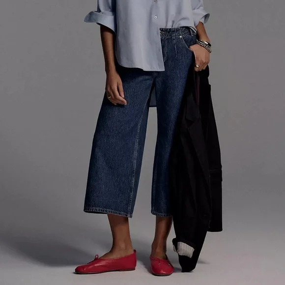 Anthropologie Pilcro Pleated High-Rise Crop Wide-Leg Jeans - Picture 3 of 3